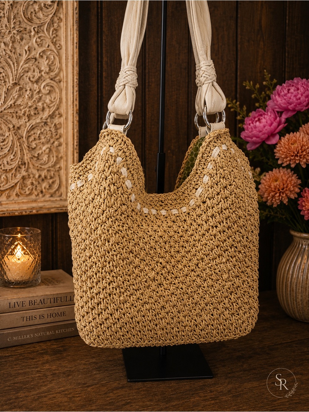 Brighton Madagascar Daisy Raffia Straw Shoulder Bag Purse Floral Details - Picture 9 of 13
